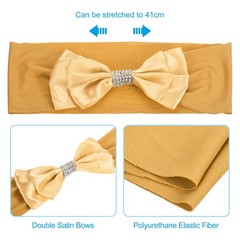 10Pcs 12″x8″ Chair Sash Bow Spandex Stretch Chair Cover Band Sashes Gold Tone