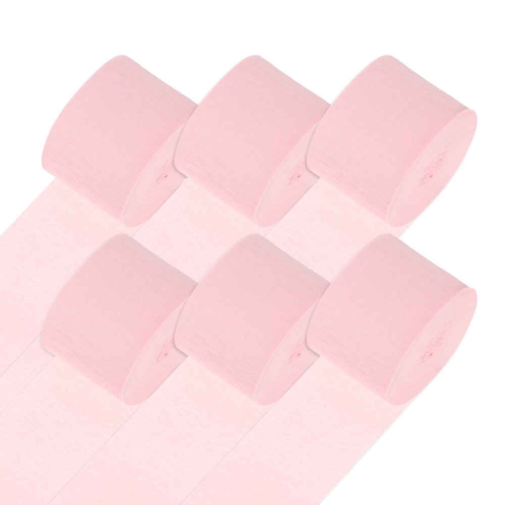 6-Rolls 492ft Crepe Paper Streamer for DIY [Light Pink-1.8 Inch x 82 Ft/Roll]
