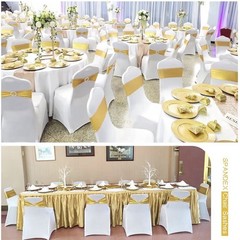 100 PCS Gold Spandex Chair Sashes Bows Premium Stretch Chair Cover Band w/Buckle