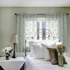 HOMEIDEAS Sage Green Sheer Kitchen Curtains 52 x 45 Inch Length 2 Panels Embr…