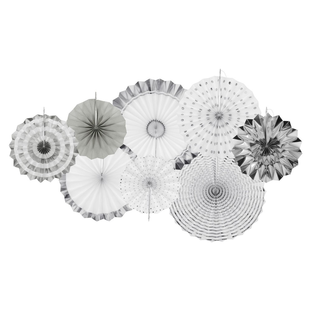 Hanging Paper Fans Party Set 8Pcs Decoration for Birthday(Silver White)