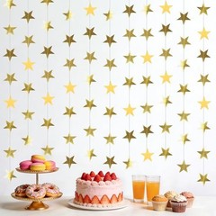 6 Pack Gold Star Garland Banner Each 13Ft Glitter Star Hanging 6Pack-Star G