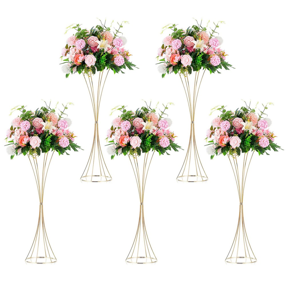 5Pcs Gold Wedding Flower Stand Metal Floor Table Trumpet Vase Centerpiece 19.7″H