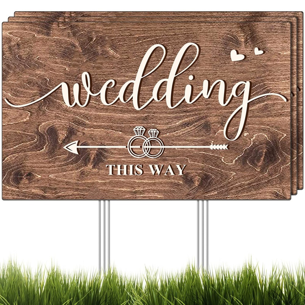 Wedding Direction Signs – 3 Pack Double-Sided Arrow Yard Signs with Metal Stakes
