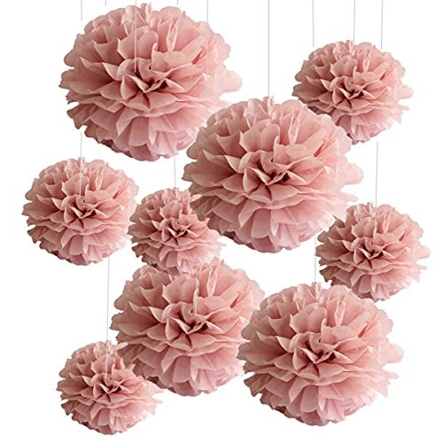 Set of 9 Dusty Rose Mauve Pink Tissue Pom Poms Paper Flowers Wall Backdrop Ce…