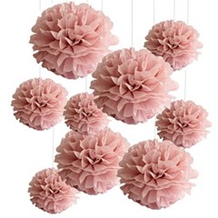 Set of 9 Dusty Rose Mauve Pink Tissue Pom Poms Paper Flowers Wall Backdrop Ce…