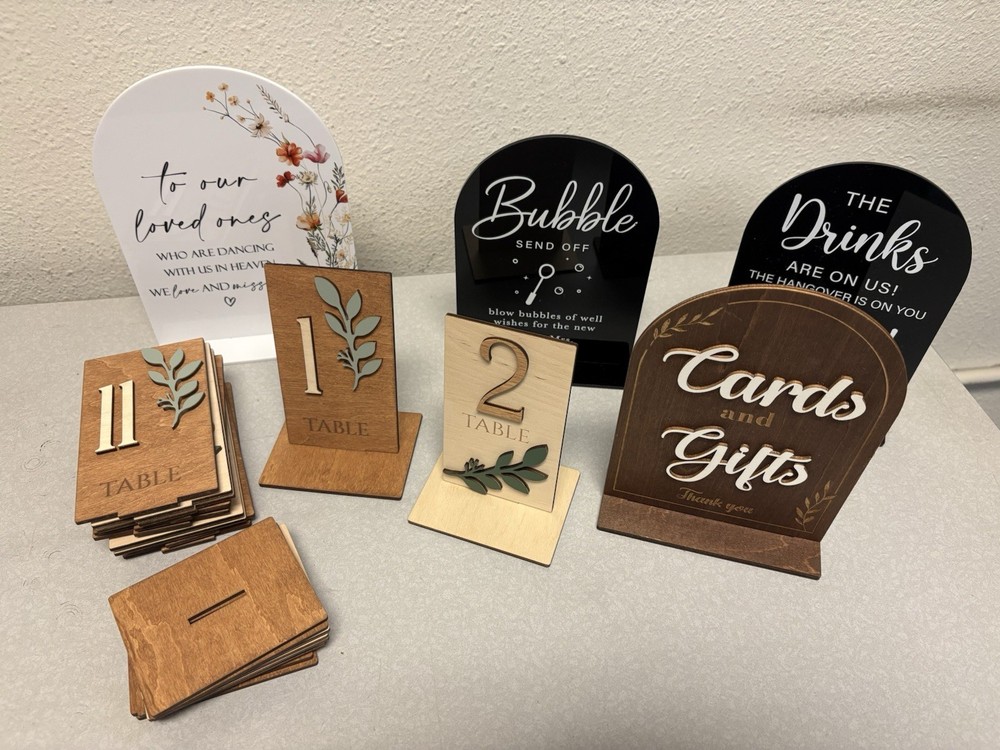 Various wedding signs Memorial, Gifts, Table Numbers 1-11, Bar, Wooden, Acrylic