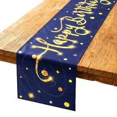 Deep Blue Gold Happy Birthday Table Runner, 72×13 in Confetti Happy Birthday