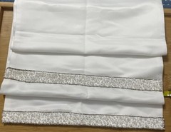 White Bridal Satin With Beaded Ends. 15.75” X 94” Double Sided Table Decor