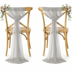 Pack of 50 Chiffon Chair Sashes Bows for Wedding Events Supplies, 50 pcs Grey