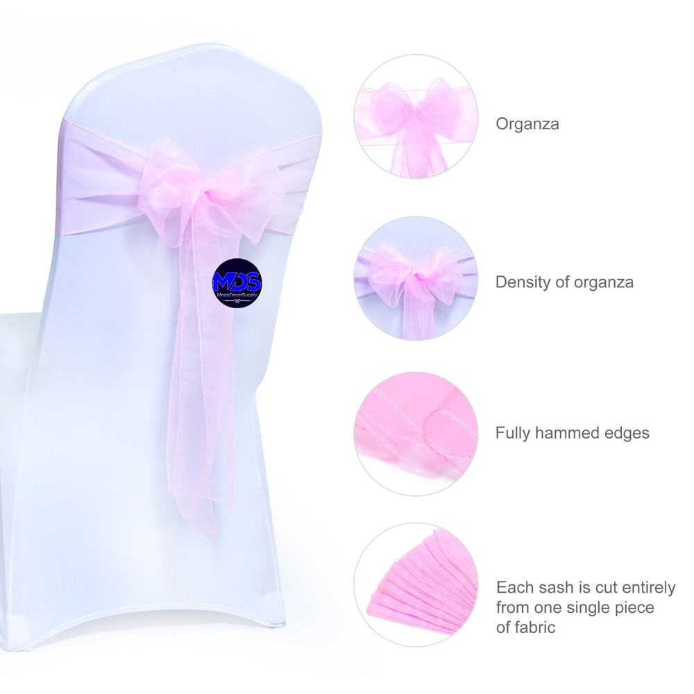 100 Pink Organza Chair Sashes Bow for Wedding Party Event Venue Decor-Free Ship