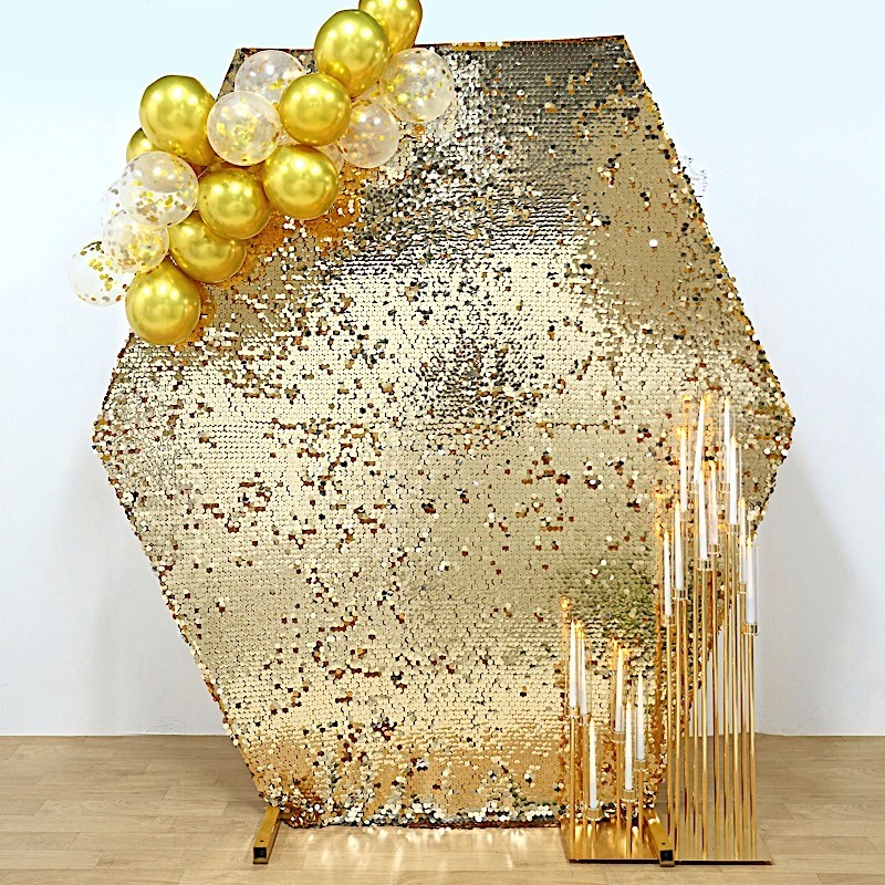 8 ft GOLD Big Payette Sequin Hexagon Backdrop STAND COVER Party Decorations