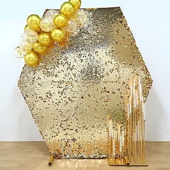 8 ft GOLD Big Payette Sequin Hexagon Backdrop STAND COVER Party Decorations