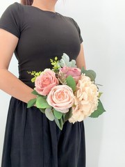 Blush Pink Rose Bridal Bouquet, Dusty Rose Wedding Flowers, Silk Flower Bouquet