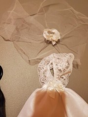 Bride and Groom Wedding Set Veil Dress Black Tux candelabra bells, pen holders
