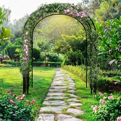 Heavy Duty Iron Garden Arbor Vine Flowers Frame Stand RUST PROOF w/ Floor Prongs