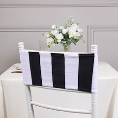 5 Black White 5″ x 14″ Striped Spandex Fitted Chair Sashes Party Decorations