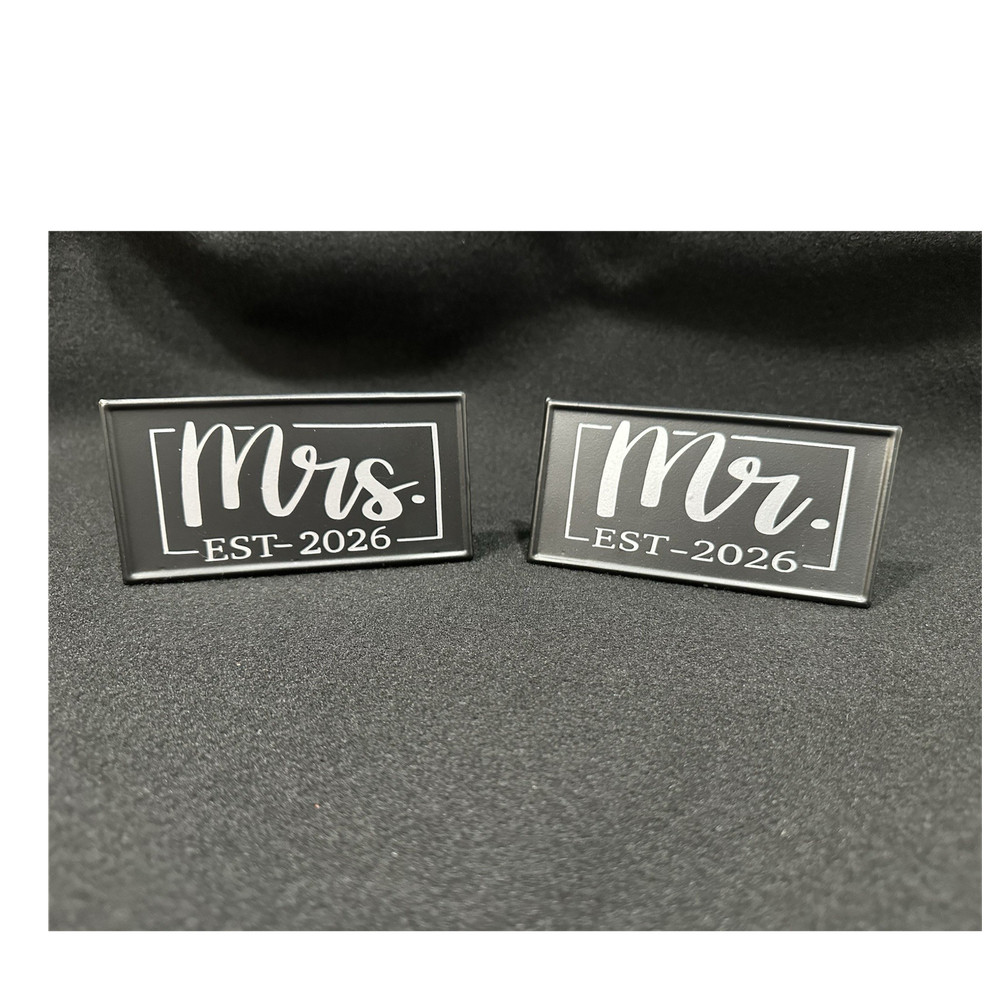 Mr & Mrs EST-2026 Wedding Table Decorations Set, Black White, Romantic, 2pcs