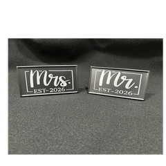 Mr & Mrs EST-2026 Wedding Table Decorations Set, Black White, Romantic, 2pcs