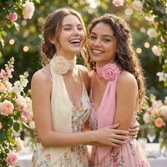 HOYDATE 2 Pack Women’s Chiffon Rose Scarf – Lightweight Floral Neck Scarf with