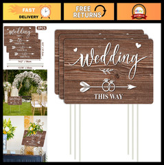 3Pcs Double-Sided Wedding Direction Signs – Corrugated Plastic Arrow Markers wit