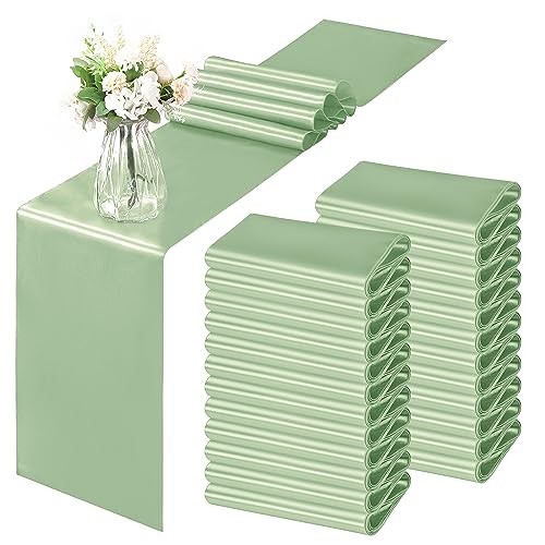 Pack Satin Table Runner 12 x 108 Inch, Smooth Table Runners for 24 Sage Green
