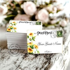 YELLOW DAISY POSTCARD FLAT WEDDING PLACE CARDS, TAGS or ESCORT CARDS #141