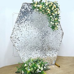 8 ft SILVER Big Payette Sequin Hexagon Backdrop STAND COVER Party Decorations