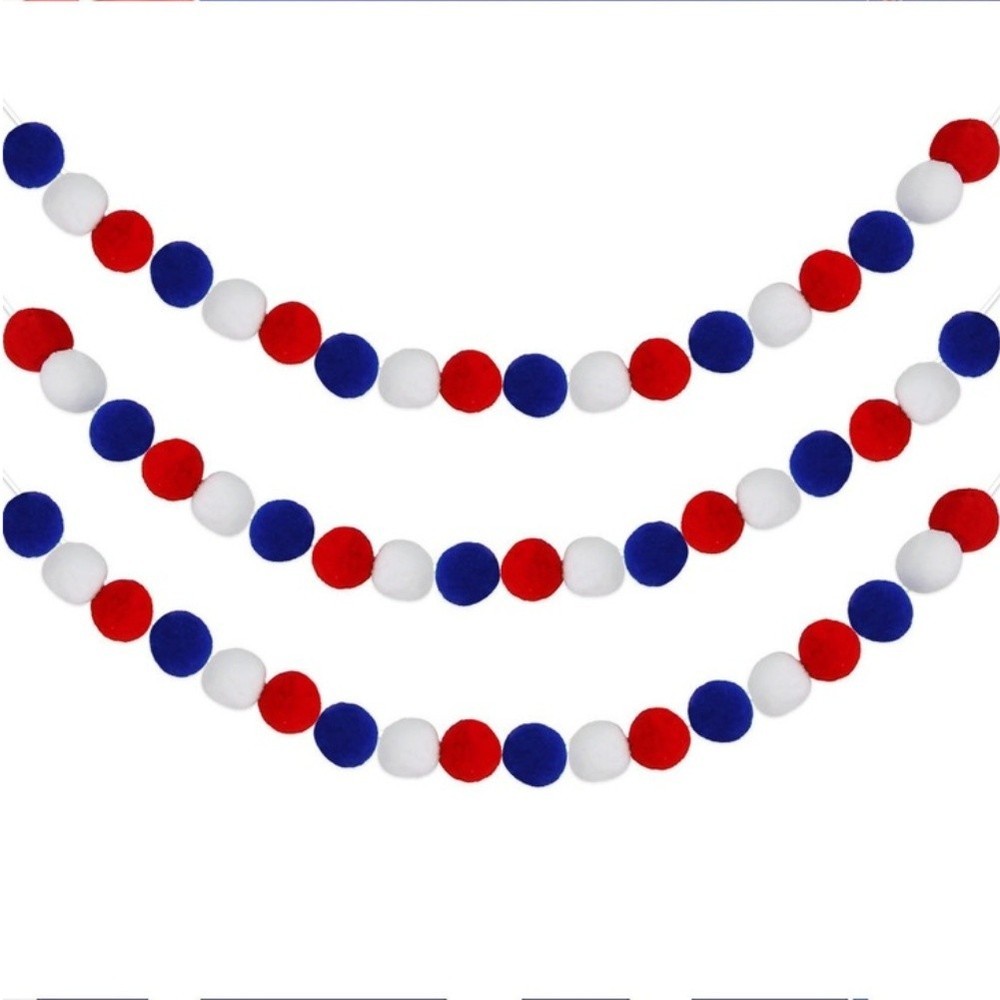 2m Plush Ball Garland Red White Blue for Celebration Day Festive Party Setup
