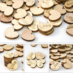 400Pcs Rustic Wooden Love Heart Wedding Table Scatter Decoration Engraved Natura