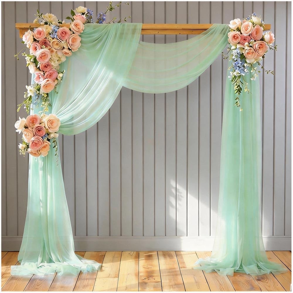 Wedding Arch Draping Fabric 1 Panel 29″ x 20FT Mint Green Sheer Tulle Drapes