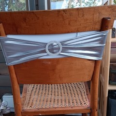 100 Chair Sashes Bows Silver Lame Stretch with Slider Buckle Party Wedding