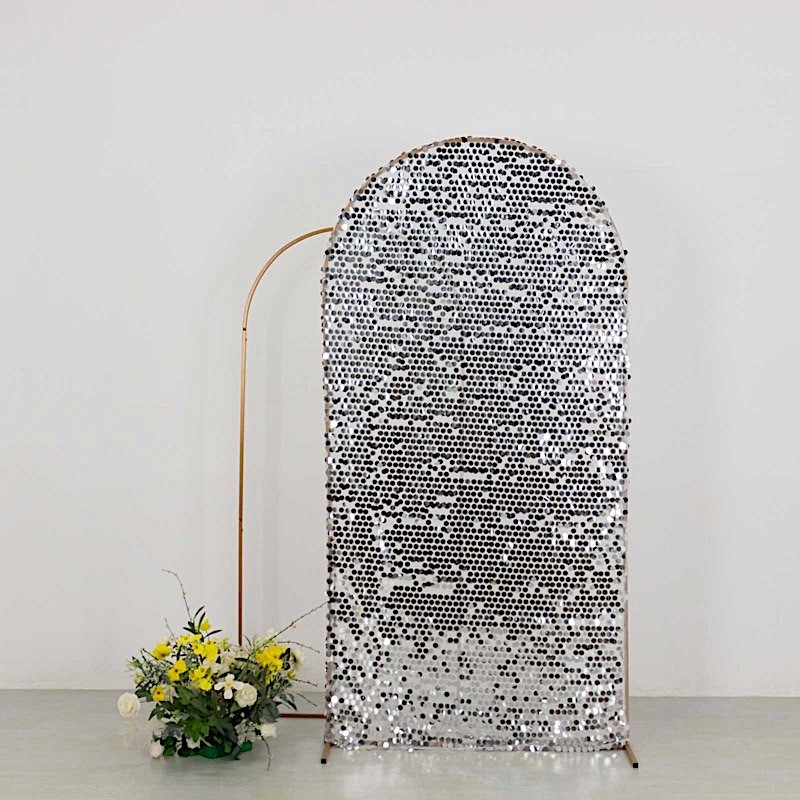 7 ft SILVER Big Payette Sequin Fitted Round Top Wedding Arch STAND COVER Party