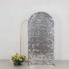 7 ft SILVER Big Payette Sequin Fitted Round Top Wedding Arch STAND COVER Party