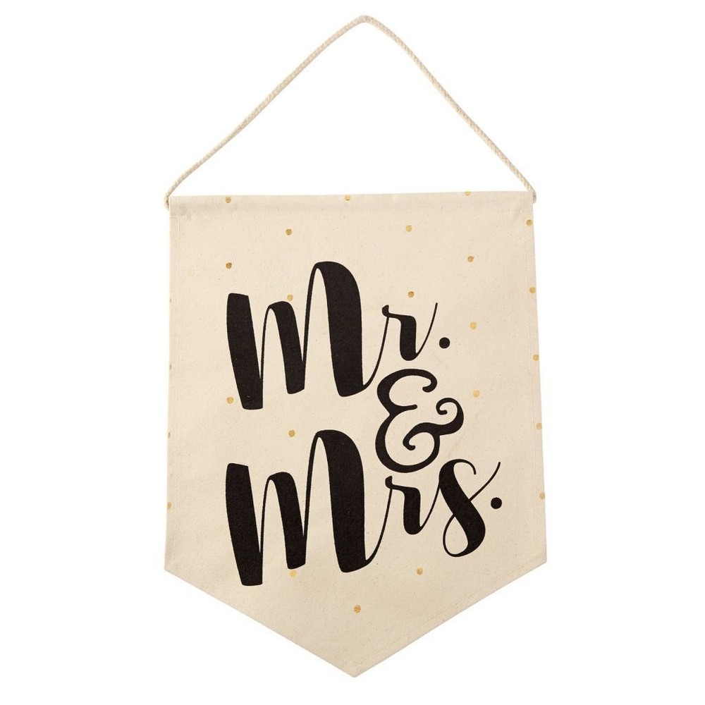 Mud Pie E7 Wedding Wall Or Door 25″ x 14″ Canvas Decorative Flag Hanger 4265349