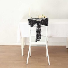 5 BLACK Embroidered Sequin CHAIR SASHES Party Events Decorations Supplies