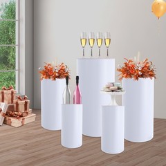 Cylinder Stands For Party-set Of 5 White Cylinder Pedestal Stand Decoration