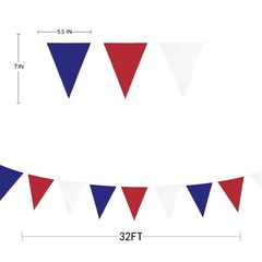 32Ft Red Blue White Banner Party Decorations Fabric Pennant Triangle Flag Bun…