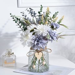 Fake Flowers Artificial Blue Flowers with Vase, Table White and Blue