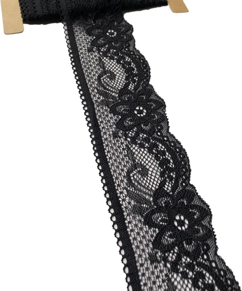 Black Stretch Lace 2 Inches Wide for Bridal Wedding Decorations, Sewing DIY Maki