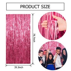 2 Pack Pink Backdrop Party Decorations Tinsel Curtain Party Backdrop Foil Fri…