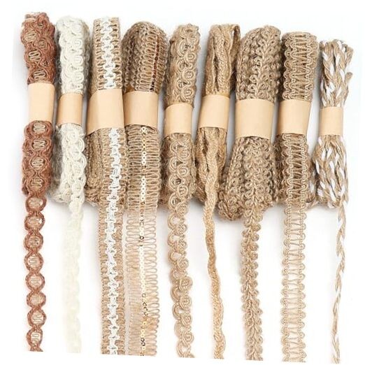 9 Rolls Jute Ribbons Burlap Lace Trim Jute Craft Ribbons for Flower Bouquets