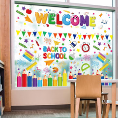 9 Sheet Back to School Window Clings Colorful Pencil Crayon Ruler Window Decals