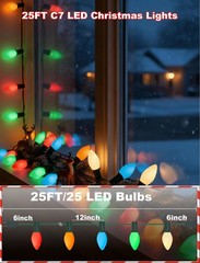 C7 LED Christmas Lights 25Ft Multicolor Christmas String Lights Outdoor with …