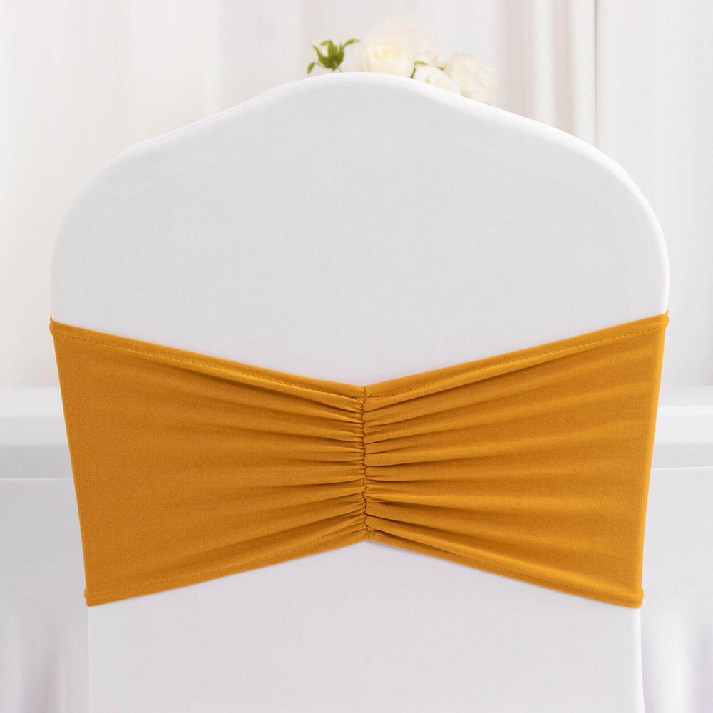 5 Gold Spandex Ruffled CHAIR SASHES Wedding Party Home Decorations