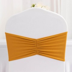 5 Gold Spandex Ruffled CHAIR SASHES Wedding Party Home Decorations