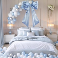 Elegant 40×24 Baby Blue Satin Bow – Oversized Wedding Decor for All Occasions