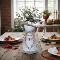 Rustic Galvanized Metal Pitcher Vase Chic Farmhouse Decor Blue Gray w/Heart