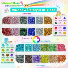 qiipii 18 Colors Crystal Resin Rhinestones 2mm 3mm Rainbow Colorful Flatback …