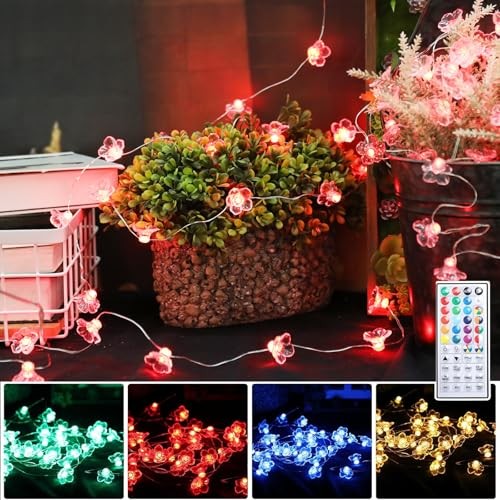 Cherry Blossom Lights, 13 FT 40 LEDs Multicolor Flower String Rgb Flower